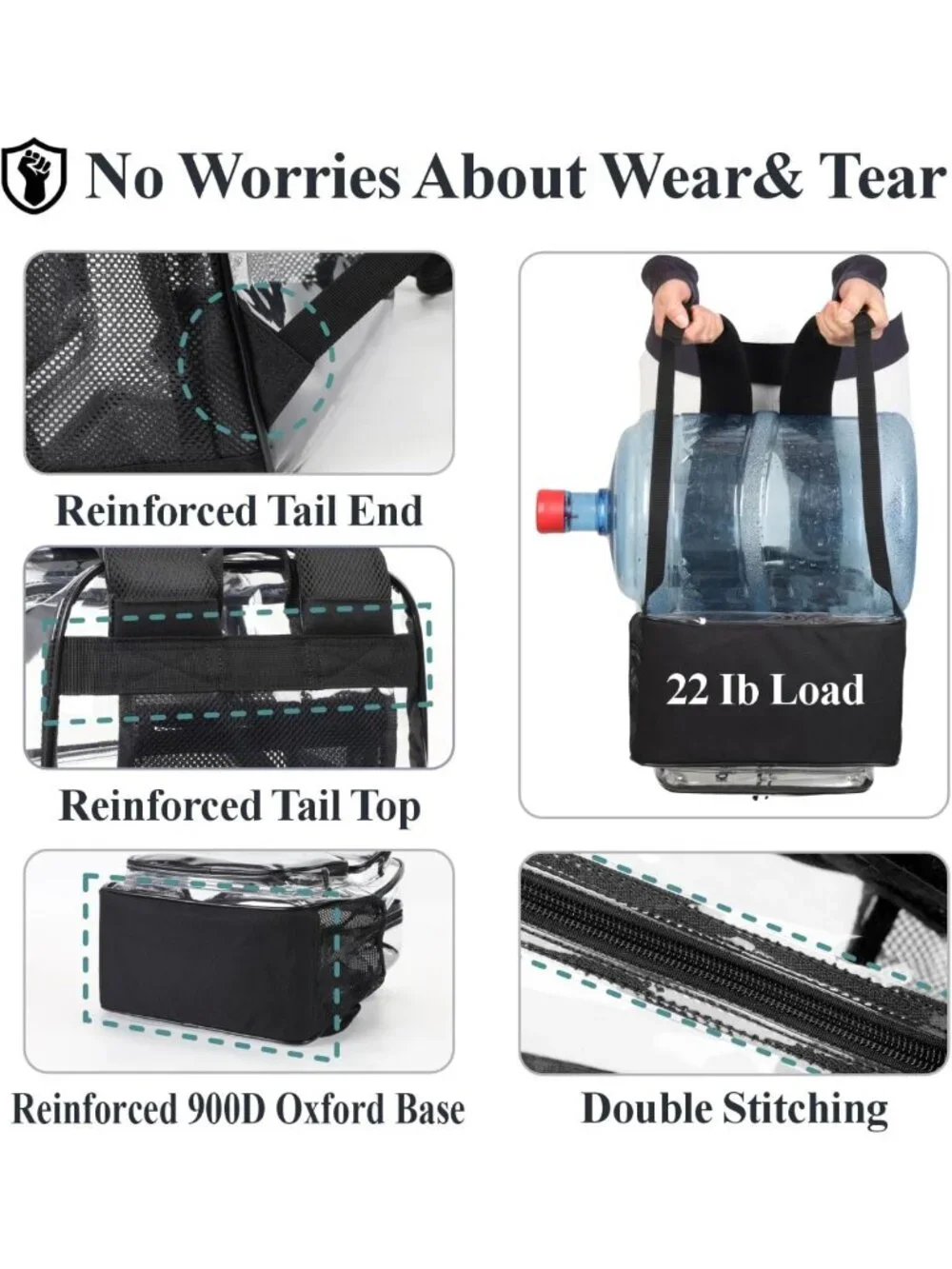 Heavy Duty Clear Backpack for School - 17 Inch Transparent Bookbag, Durable